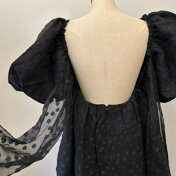 AJE La Piscine Mini Dres Blacks Puff Sleeve Bow Back Party Formal Goth NWT - Picture 13 of 16